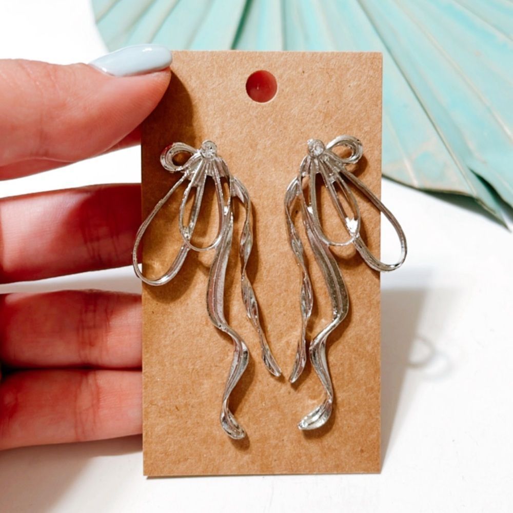 Anthropologie Silver Ribbon Earrings